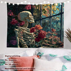 Batmerry Skeleton Roses Greenhouse Tapestry, Skeleton Roses Glass Flowers Wall Art Hanging Decoration Polyester Fiber White Ruffled Around for Dorm Room Bedroom Living Room, 59.1x82.7 inches