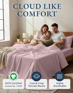 LANE LINEN 100% Organic Cotton King Size Sheets Set, Machine Washable Fully Elasticized Low Pill Fade Resistant Cotton Sheets, Soft & Comfy Percale Eco Friendly All Season sábanas King -Sepia Rose