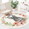 Woodland Animals Round Rugs Flower Crown Rabbit Barn Animal Boho Area Rug in Pastel Color Linen and Cotton Carpet Nursery Rug Washable Hallway Runner Mat Accent Rug for Bedroom Powder Room 4ft