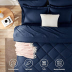 CozyLux Full Size Comforter Sets Navy Blue - 7 Pieces Bed in a Bag Full, Luxury Soft Bed Set for All Seasons, Bedding Set with Down Alternative Comforter, Sheets, Pillowcases & Shams