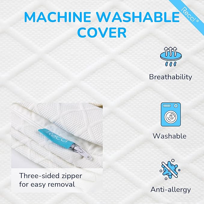 RECCI Memory Foam Mattress Topper, Pressure-Relieving Mattress Topper for Back Pain, Non-Slip Design with Removable & Washable Cover, CertiPUR-US Certified, 3 Inch Twin