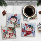 Thirstystone Watercolor Snowman 4 Pack Assorted Tumbled Tile Stone Coasters with Protective Cork Backing 4" Square Manufactured in The USA