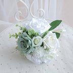 White Wedding Bouquets for Bride Bridesmaid, Artificial Sage Green Bride Flower Bouquet for Wedding Church Decoration Ceremony, Anniversary, etc, Roses Flowers