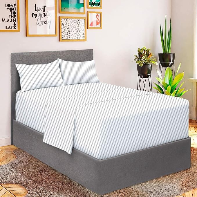 Mellanni Extra Deep California King Sheets - 4 PC Iconic Collection Bedding - Luxury, Ultra Soft, Cooling Bed Sheets - Wrinkle, Fade, Stain Resistant (Cal King, Pinstripe Gray)