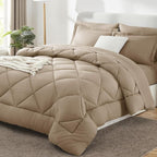 CozyLux King Size Comforter Set Taupe - 7 Pieces Bed in a Bag King, Luxury Soft Bed Set for All Seasons, Bedding Set with Down Alternative Comforter, Sheets, Pillowcases & Shams