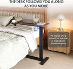 FLEXISPOT Medical Adjustable Overbed Bedside Table with Wheels Pneumatic Mobile Standing Desk Laptop Desk Rolling Computer Cart Movable Table Hospital Home Use(31.5" W x 17.7" D, Mahogany Large)