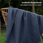 PHF 100% Cotton Waffle Weave Blanket Twin Size for Bed,Snag Proof Lightweight Breathable Moisture-Wicking Throw for Couch,Great for Layering in Cold Weather,Machine Washable,Home Decor Gift-Dark Navy