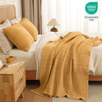 PHF 100% Cotton Waffle Weave Throw Blanket, Soft Lightweight Breathable Cozy Throws for Couch Bed Sofa, Luxury Aesthetic Woven Blanket for Home Decor & Office, 50"x60", Pumpkin Orange