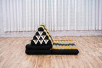 Leewadee Comfortable Japanese Floor Mattress - Thai Floor Bed with Triangle Cushion - Futon Mattress - XL Extra Wide Thai Massage Mat, 67 x 31 inches, Black Orange, Kapok Filling
