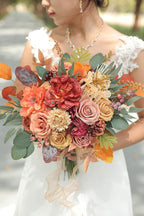 Artificial Flowers Combo Box Set Burnt Orange Fake Flower Leaf Box with Stems for DIY Wedding Bouquets Centerpieces Arch Arrangement Baby Shower Party Home Decorations