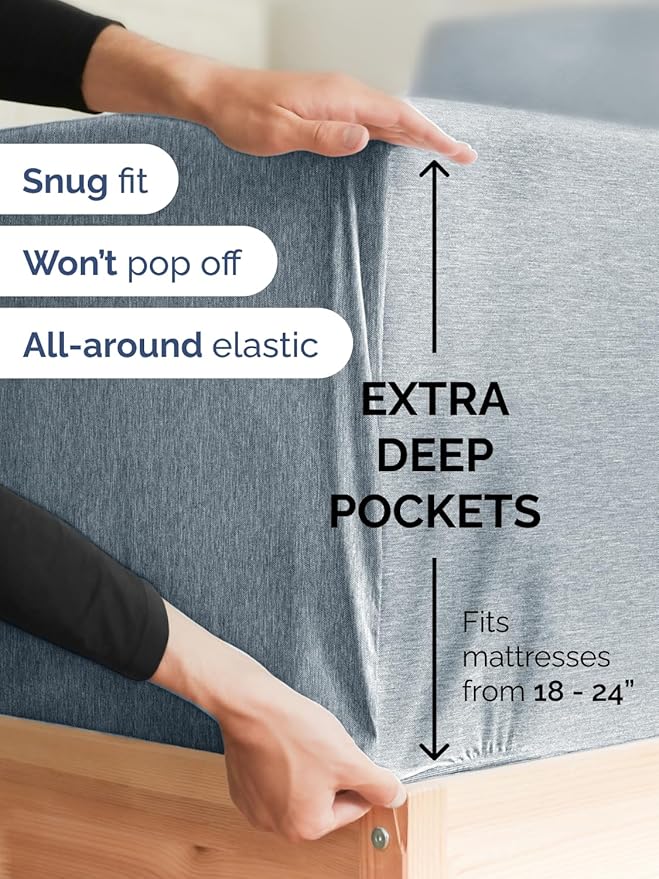 Extra Deep Twin XL Sheet Set - 4 Piece Breathable & Cooling Sheets - Hotel Luxury Bed Sheets Set - Easy Fit - Soft, Wrinkle Free & Comfy Sheets Set - Heathered Blue Sheet Set with Extra Deep Pockets