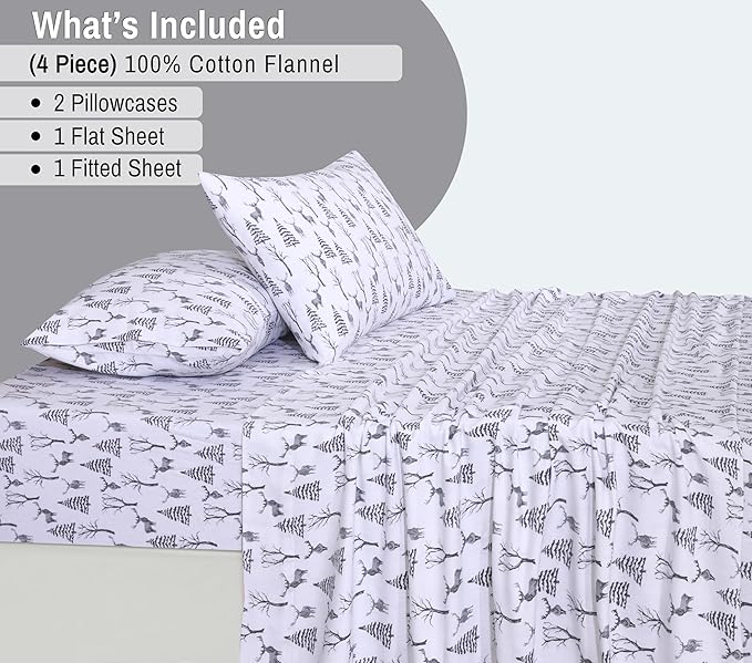 RUVANTI Flannel Sheets Queen Size - 100% Cotton Double Brushed Bed Sheets, Deep Pockets 16 Inches Queen Sheet Set, All Seasons Breathable & Extra Soft - Warm & Cozy, 4 Piece, Dry Winter