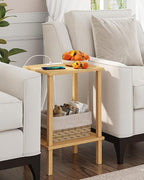 TUTOTAK End Table with Charging Station, Small Side Table with Outlets, Nightstand Bedside Table, 2-Tier Storage Shelf for Small Space, Living Room, Bedroom, Natural TB01BN040