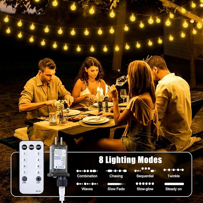 Minetom Crystal Globe String Lights Plug in - 66 ft 200 LED Globe Fairy String Lights with Remote and Timer, Waterproof for Bedroom Tent Loft Bed Window Porch Patio Wedding Holiday Decor, Warm White