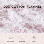 Laura Ashley - Flannel Sheets King Size, Anti-Pilling & Wrinkle Resistant Cotton, Touchably Soft for All-Season Comfort - Bed Sheets with Matching Pillowcases & Fitted Sheet (Paisley Prance Pink)