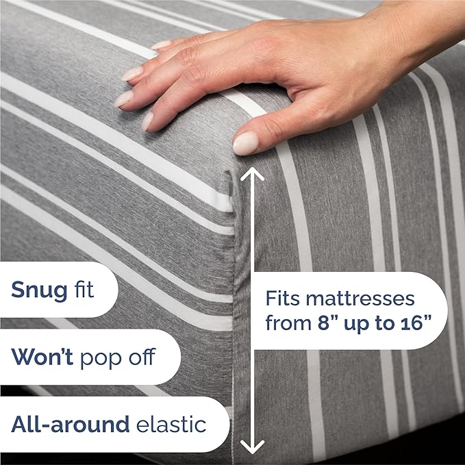 King 6 Piece Sheet Set - Comfy Breathable & Cooling - Soft Hotel Luxury Bedding Set with 8-16 Inch Deep Pockets - 1 Flat & 1 Fitted Sheet & 4 Pillowcases - Wrinkle Free & Easy Care - Grey Stripes 3