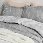 Bedsure Full Comforter Set - Grey Bed Set, 3 Pieces Cute Floral Bedding, 1 Soft Reversible Botanical Flowers Comforter and 2 Pillow Shams