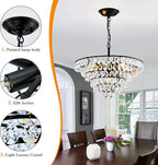 YYJLX Modern Crystal Chandelier 7 Light 20" Raindrop Black Ceiling Chandelier Adjustable Hanging Light Fixture for Dining Room Foyer Entryway Staircase Living Room