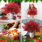 Lyrow 24 Pcs Red Babys Breath Artificial Christmas Picks Decoration Xmas Fake Flowers Stems Gypsophila Bushes Floral Arrangement Bulk for Home Indoor Table Decor(Red)