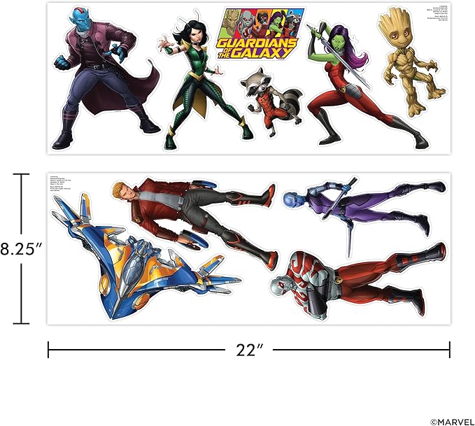 Guardians of The Galaxy Wall Decals – Set of 10 Marvel Licensed Removable Vinyl Stickers for Kids Bedroom Playroom Bathroom - Peel and Stick Room Décor