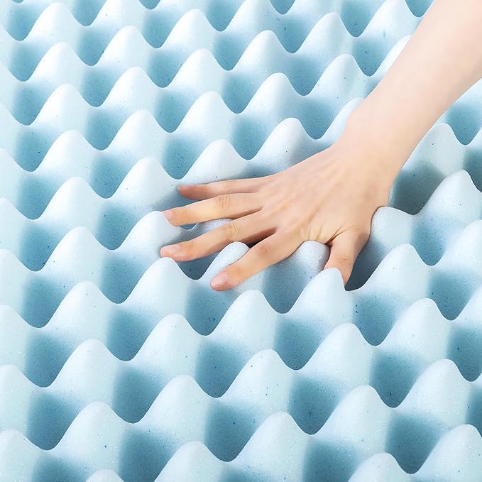 Best Price Mattress 4 Inch Egg Crate Memory Foam Mattress Topper with Cooling Gel Infusion, CertiPUR-US Certified, Dorm Essentials, TwinXL, Light Blue