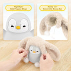UNEEDE Standing Penguin Night Light with Detachable Bunny Hat - Rechargeable Silicone Touch Lamp, 2-Level Dimmable, 20-Min Timer, Nursery Decor for Kids & Holiday Gifts