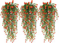 Faux Hanging Plants Hanging Greenery Outdoor Artificial Vines for Outdoors Hanging Plants with Flowers Artificial Hanging Plants Indoor Outdoor Wall Garden Wedding Interior Decoration(Orange Red)
