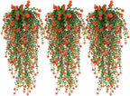 Faux Hanging Plants Hanging Greenery Outdoor Artificial Vines for Outdoors Hanging Plants with Flowers Artificial Hanging Plants Indoor Outdoor Wall Garden Wedding Interior Decoration(Orange Red)