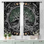 Life Tree Curtains, Hippie Sun Moon Trippy Tree of Life Bohemian Mandala Aesthetci Mystic Witchy Blackout Window Drapery Treatments for Bedroom Living Room Bathroom Decor, 55x39 Inch