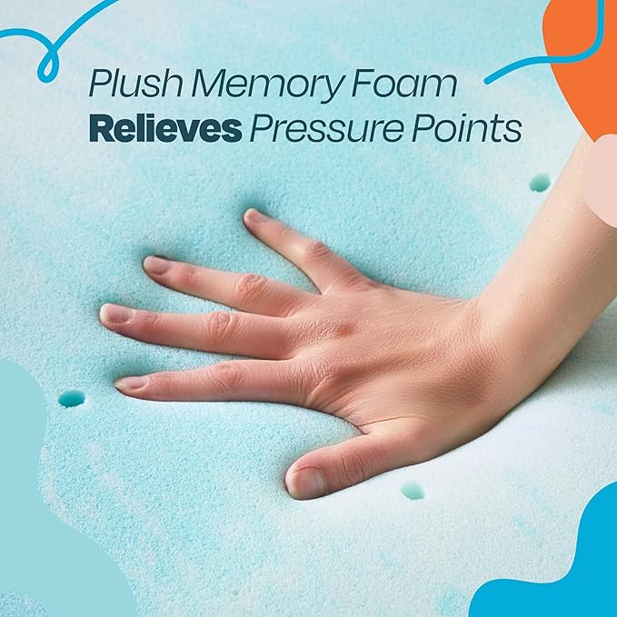 Linenspa 2 Inch Gel Swirl Memory Foam Mattress Topper – Cooling Gel Infused – Pressure Relieving Bed Topper - Mattress Pad – CertiPUR Certified - Twin XL Size