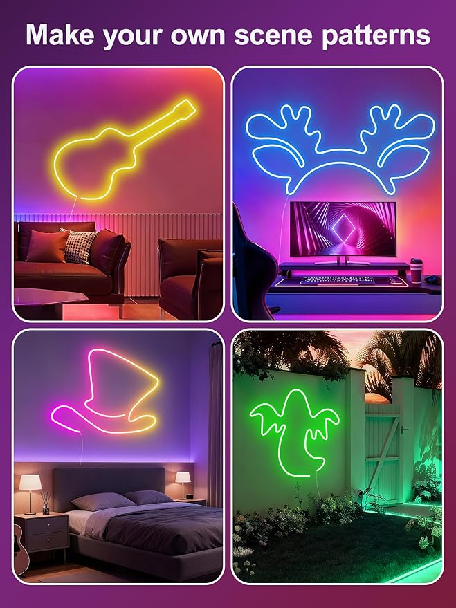 Neon Rope Lights, 50Ft RGB LED Strip Lights - App & Remote Control, Music Sync, IP67 Waterproof, Flexible Cuttable Neon Lights for Bedroom, Gaming, Party, Outdoor Decor, Multiple Modes