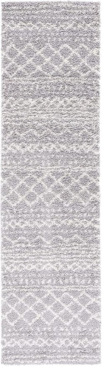 SAFAVIEH Arizona Shag Collection Runner Rug - 2'3" x 12', Grey & Ivory, Moroccan Design, Non-Shedding & Easy Care, 1.6-inch Thick Ideal for High Traffic Areas in Living Room, Bedroom (ASG741G)