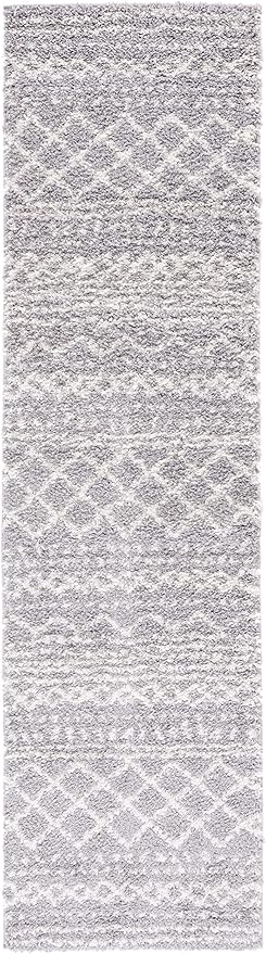 SAFAVIEH Arizona Shag Collection 2' 3" x 8' Grey/Ivory ASG741G Moroccan Non-Shedding Entryway Foyer Living Room Bedroom 1.6-inch Thick Runner Rug