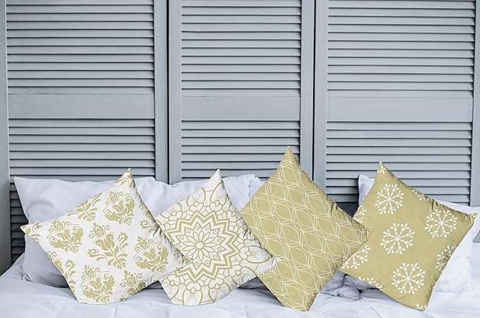 Ambesonne Retro Throw Pillow Cushion Case Pack of 4, Trellis Grid Medieval Floral Damask Mandala Flower Ornament in Modern Monochrome, Modern Accent Double-Sided Digital Printing, 16", Pale Khaki