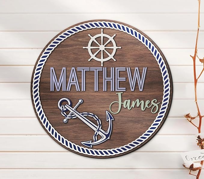 Custom Anchor Kid 3D Wood Nursery Name Sign, Personalized Nautical Ocean Wooden Sign for Baby Shower Boy Girl Birthday Gift for Kids, Door Hanger Kids Room Decor, Door Sign for Baby