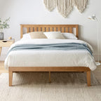 Mellow Marley 14 Inch Solid Wood Platform Bed with Paneled Headboard, Natural Pine, Queen