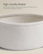 VASAGLE LILEA Collection - Small Round Side End Table, Modern Nightstand with Fabric Basket, Cream White ULET223K67