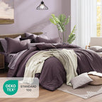 Monbix King Size Comforter Set, Italian Plum King Bedding Set Reversible, 7 Pieces, Cationic Dyeing Bed in a Bag King with Comforter, Sheets, Pillowcases & Shams