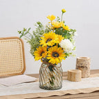 Fake Flowers Artificial Sunflowers with Vase, Faux Silk Flowers Plants for Home Office Decorations, Kitchen Dining Table Decor, Farmhouse Centerpiece Table Decoration