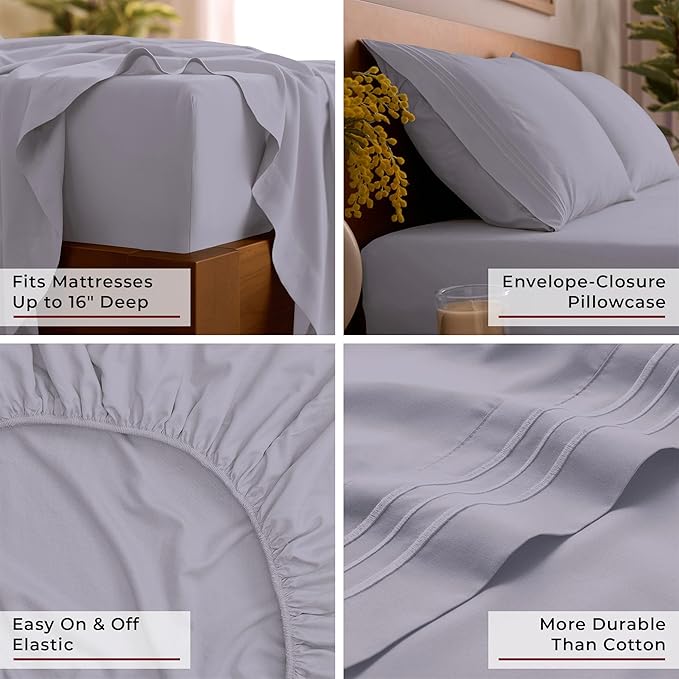 Mellanni Full Sheets Set - 4 PC Iconic Collection Bedding - Hotel Luxury, Extra Soft, Cooling Bed Sheets - Wrinkle, Fade, Stain Resistant (Full, Lavender)