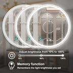 40 Inch Large Round Lighted Bathroom Mirror, Circle Vanity Mirror with Lights, Wall Mounted, Dimmable, Memory, Anti-Fog, 6000K