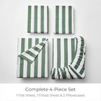 Mellanni California King Sheets Set - 4 PC Iconic Collection Bedding - Hotel Luxury, Extra Soft, Cooling Bed Sheets - Wrinkle, Fade, Stain Resistant (Cal King, Oxford Stripe Sage)