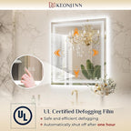 Keonjinn Bathroom LED Mirror 55" x 36" Front and Back Lights, Tempered Glass Stepless 3 Colors Temperature & Dimmable Large Wall Mirror, UL Listed LED Driver, Double Lighted Anti-Fog LED Vanity Mirror
