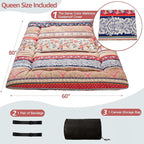 MAXYOYO Bohemian Retro Floor Mattress Vintage Floral Japanese Futon Mattress Roll Up Thicken Sleeping Bed Portable Camping Mattress Floor Lounger Couch Bed Mattress Pad Queen
