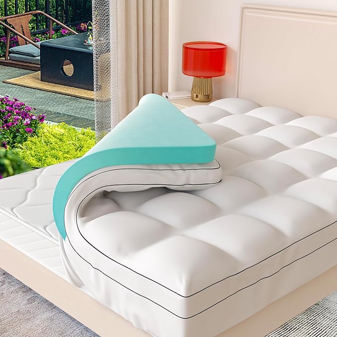 Memory Foam Mattress Topper Cover, Full Size 4inch, White, Dual Layer Gel & Pillow Top, CERTIPUR-US Certified, Machine Washable, Pressure Relieving, 54x75 inch