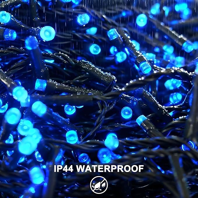 RPGT Christmas Light 500 LEDs 172ft Green Cable Wire Fairy String Outdoor Twinkle Lights Plug in 12 Modes for Xmas Tree, Party, Halloween, Indoor,Outdoor, Garden, Wedding, Home Decoration (Blue)