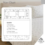 Linen Home 100% Cotton Printed Percale Sheets Queen Size, Deep Pocket, 4 Pieces Set - 1 Flat, 1 Deep Pocket Fitted Sheet and 2 Pillowcases, Crisp Cool and Strong Bed Linen, Grey Botanical Floral