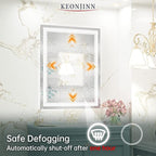 Keonjinn LED Bathroom Mirror with Lights, 28 x 36 Inch Front Lighted Vanity Mirror, HD Tempered Glass, UL-Listed LED Driver, Anti-Fog, 6000K Dimmale, Memory Function, Easy Installation