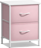 Sorbus Nightstand with 2 Drawers - Kids Bedside Furniture End Table Night Stand - Steel Frame, Wood Top & Easy Pull Fabric Bins - Dresser & Chest for Home, Bedroom Accessories, Office & College Dorm