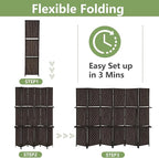 Room Divider 6 Panel Room Screen Divider Folding Portable partition Screen Wood with Removable Storage Shelves, Dark Brown